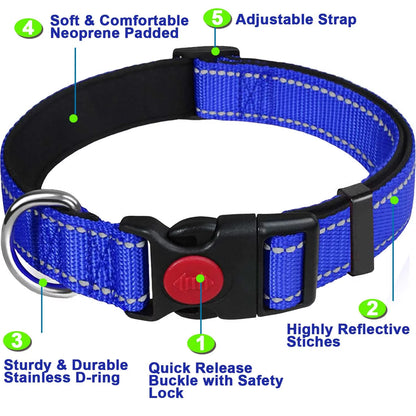 HKEEY Dog Collar, Adjustable Reflective Nylon Dog Collar Classic Solid Colors, Soft Neoprene Padding for Small Medium Sized Dogs Neck (9-14.2 Inch)